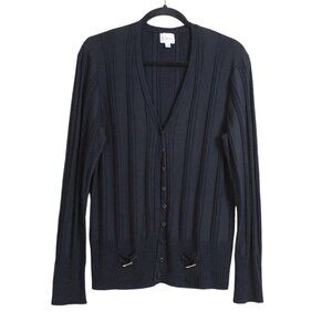 Cleo Black Rib Knit V-neck Cardigan